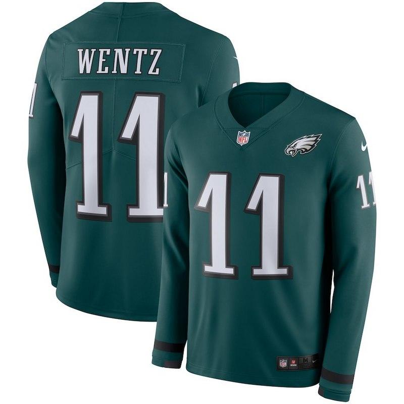 Men's Carson Wentz Green Therma Long Sleeve Player Limited Team Jersey