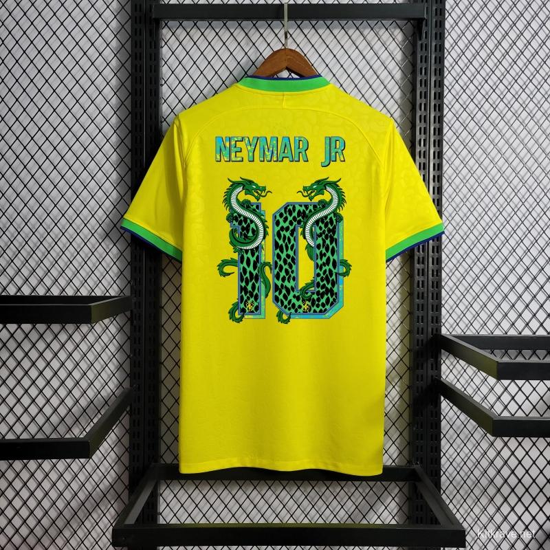 2022 Brazil Home National Team World Cup Soccer Jersey With Special Dragon Namesets