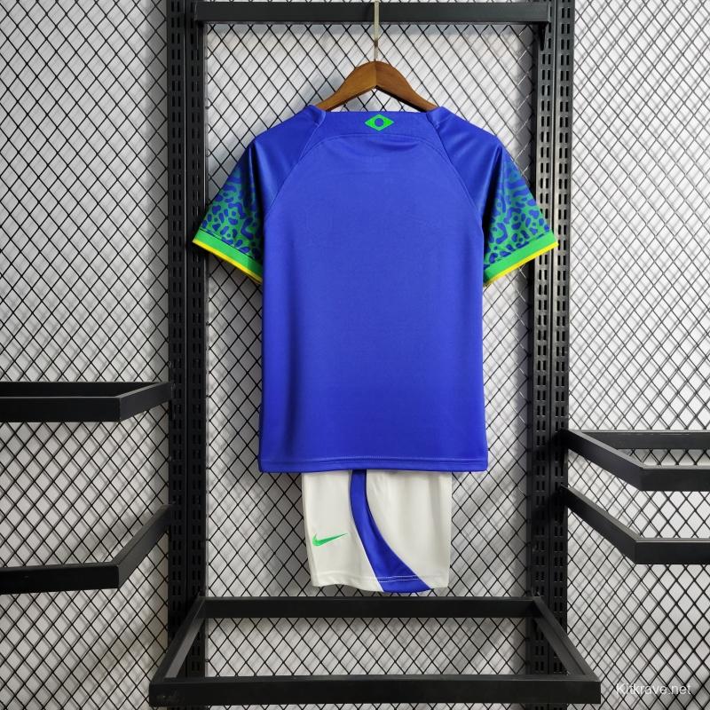 2022 Brazil Away Kids Size 16-28 Soccer Jersey