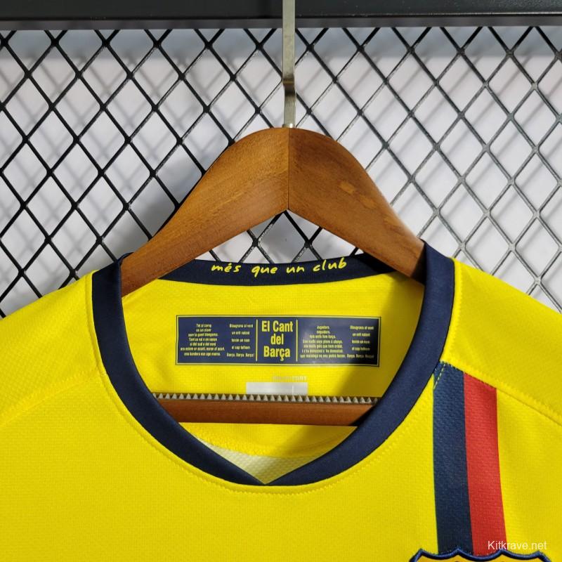 Long Sleeve Retro 08/09 Barcelona Away Yellow Jersey