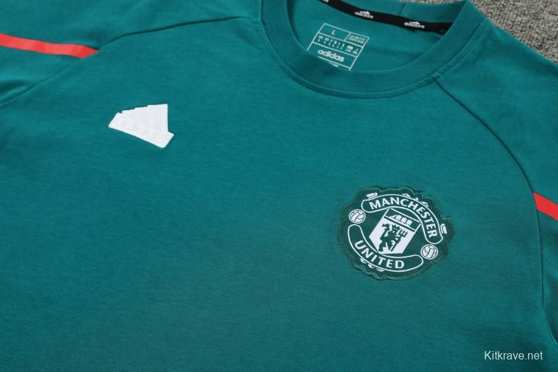 23/24 Manchester United Green Cotton Short Sleeve Jersey+Shorts