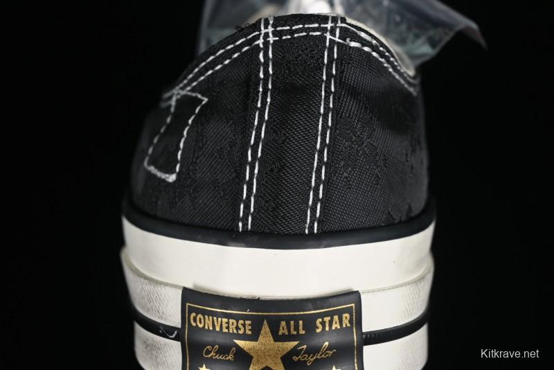 Clot x Fragment Design x Converse Custom Triple Collaboration Low-Top Sneakers with Distressed Black Silk and Brier Pattern - A10925C