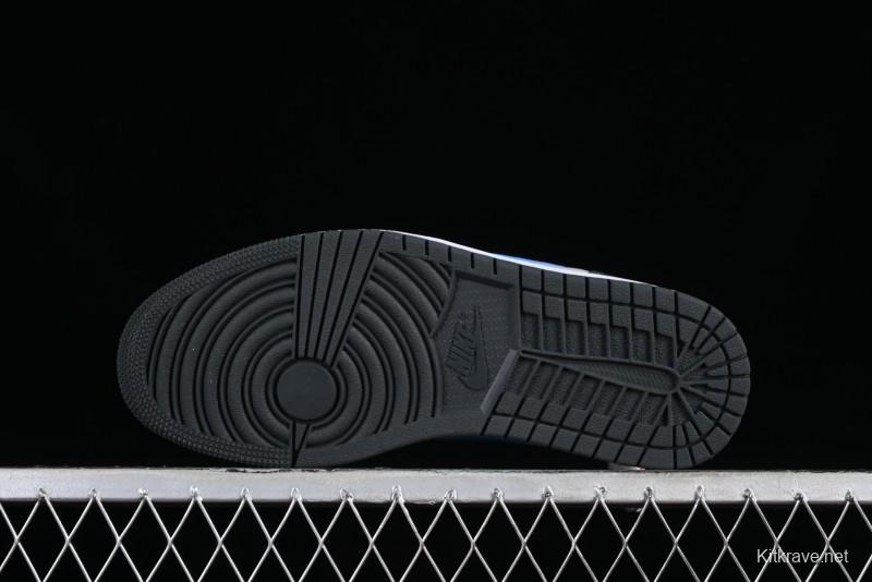 Nike Air Jordan 1 Low AJ1 Black Grey Blue Swoosh Low-Top Lifestyle Basketball Shoes - DC0774-040