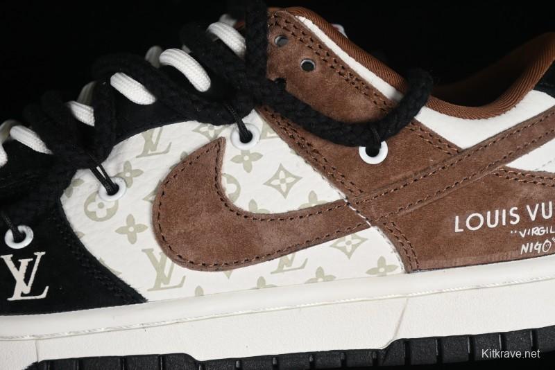 Nike SB Dunk Low LV Collaboration - Black Brown Fade Anniversary Custom Low-Top Casual Sneakers - SJ2068-233