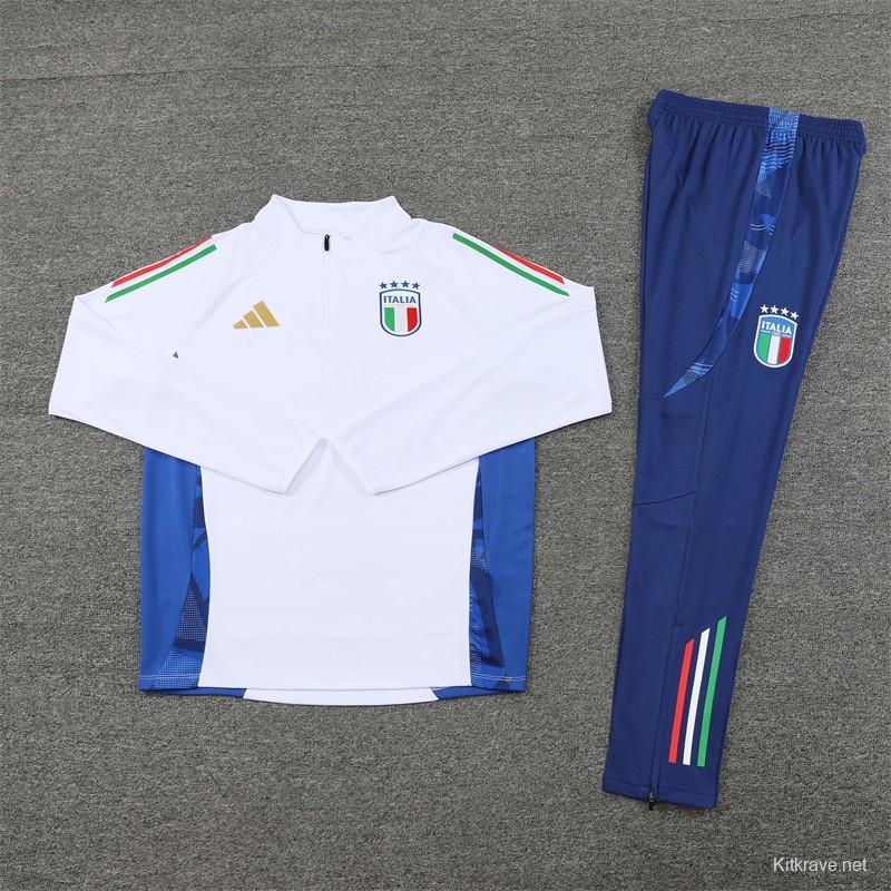 2024 Italy White Half Zipper Jacket+Long Pants