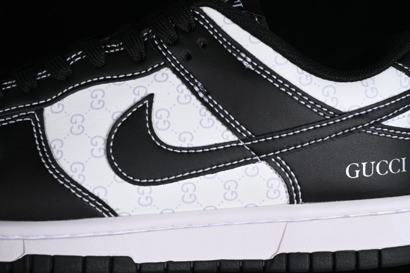Nike SB Dunk Low Gucci Collaboration - Double G Embroidery Black Swoosh Anniversary Custom Low-Top Casual Skate Shoes - SF1588-136