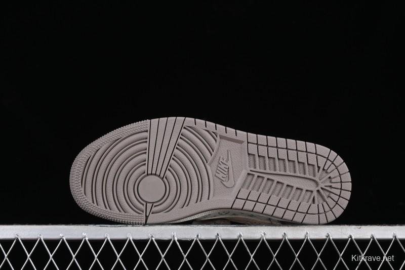 Nike Travis Scott x Fragment Design x Air Jordan 1 Low OG SP AJ1 LV Collaboration Light Grey Denim Low-Top Casual Sneakers - SJ2068-105