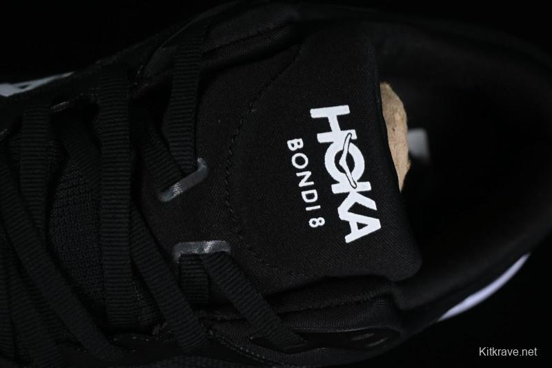 HOKA ONE ONE Bondi 8 Functional Cushioned Running Shoes with Engineered Mesh Upper - 1123202 BWHT