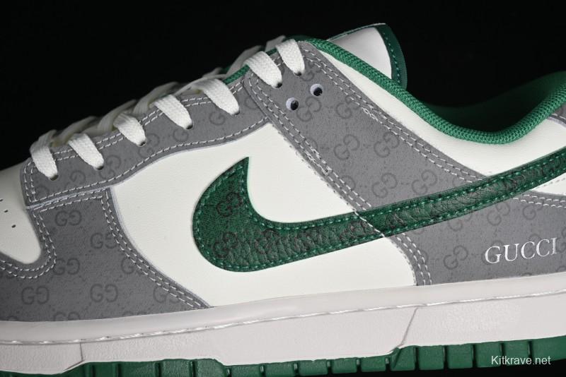 Nike SB Dunk Low Gucci Collaboration - Double G Grey Green Swoosh Anniversary Custom Low-Top Casual Skate Shoes - SF1588-134