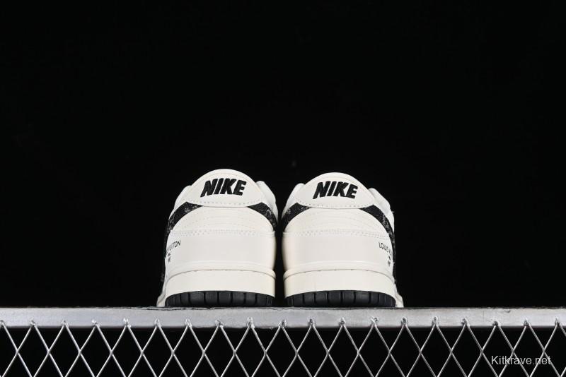 Nike SB Dunk Low LV Collaboration - Beige Black Denim Anniversary High-End Custom Low-Top Casual Skate Shoes - JH8310-946