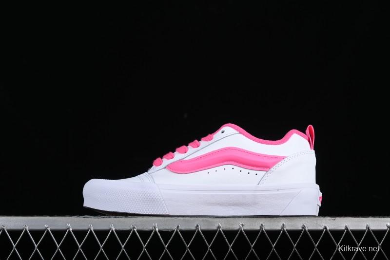 Vans Knu Skool Leather White Pink Platform Sneakers - VN0A5DF0O96