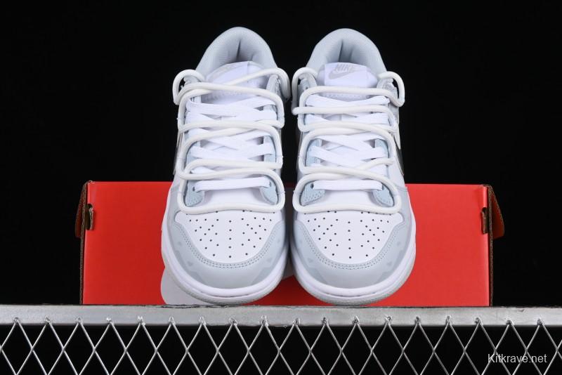 Nike Dunk Low Retro SB Casual Skate Shoes in Light Grey Blue with Silver Swoosh and Deconstructed Straps - HF0730-160