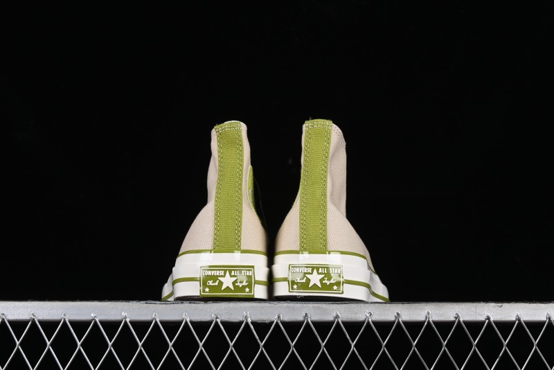 Converse Chuck 70 High Top Casual Canvas Sneakers with Light Beige Upper and Avocado Green Accents - A08530C