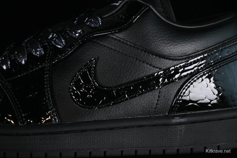 Nike Air Jordan 1 Low "Black Croc" Casual Sneakers with Crocodile-Embossed Leather - HJ7743-010