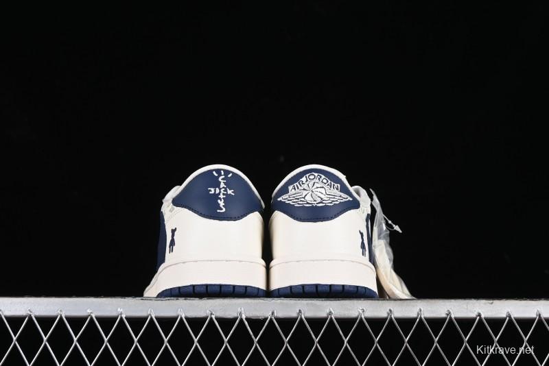 Nike Travis Scott x Fragment Design x Air Jordan 1 Low OG SP AJ1 LV Collaboration Light Blue Violent Bear Low-top Casual Sneakers - SJ2068-100