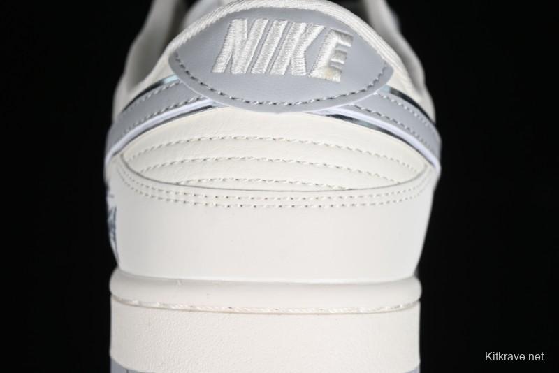 Stussy x Nike SB Dunk Low Retro Premium Sneakers in Off-White Light Grey Swoosh - DQ1098-377