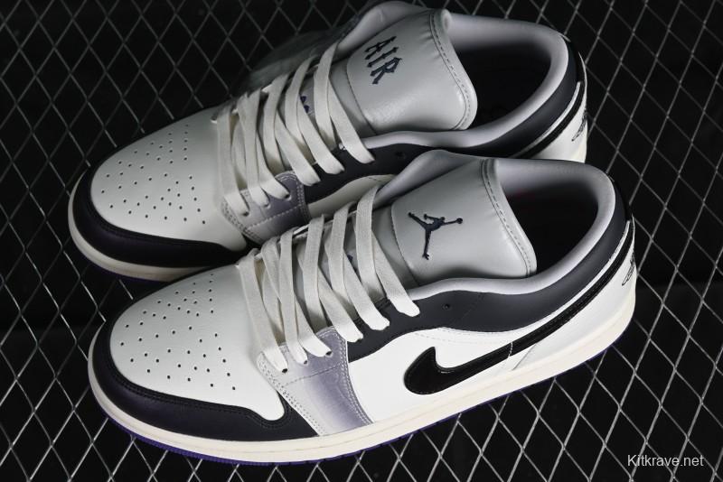 Nike Air Jordan 1 Low SE Casual Sneakers in Black White with Metallic Purple Accents - HF5759-101