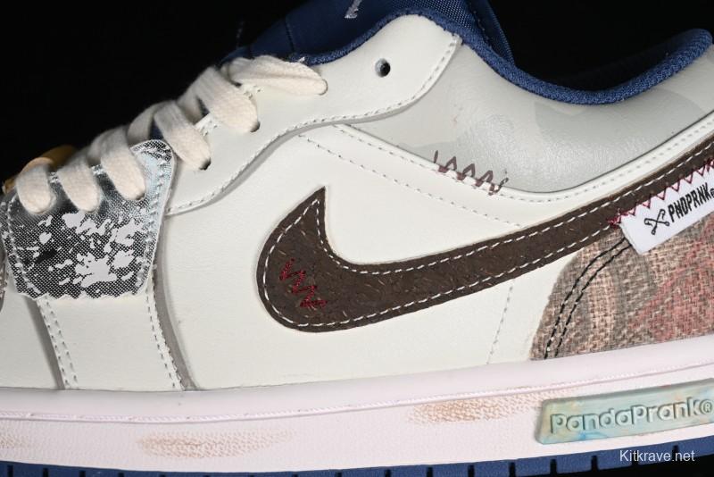 Nike Air Jordan 1 Low AJ1 Retro Basketball Shoes Panda Prank Voyage Theme - 553558-414