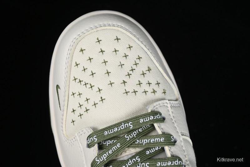 Nike SB Dunk Low Supreme Collaboration - Military Green Canvas Anniversary Custom Low-Top Casual Skate Shoes - BB6698-516