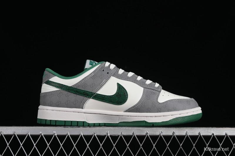 Nike SB Dunk Low Gucci Collaboration - Double G Grey Green Swoosh Anniversary Custom Low-Top Casual Skate Shoes - SF1588-134