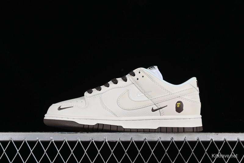Nike SB Dunk Low BAPE Collaboration Anniversary Edition - White with Brown Swoosh Low-Top Casual Skate Shoes - XD6188-019