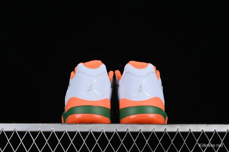 Nike Air Jordan 5 Retro Low AJ5 Sneakers in Football Grey with Vivid Orange and Pine Green Accents - FQ1293-018
