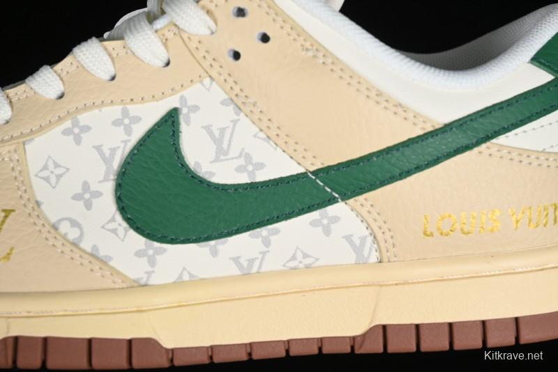 Nike SB Dunk Low LV Collaboration - Beige Green Anniversary High-End Custom Low-Top Casual Skate Shoes - LV6188-003