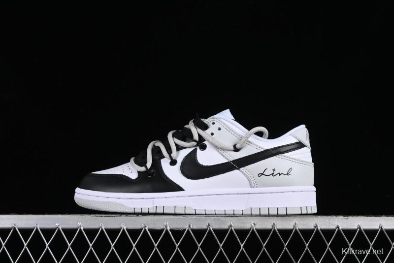 Nike Dunk Low Leather Letter High Street Deconstructed Black Grey SB Strap Low Top Casual Sneakers - DV0831-101