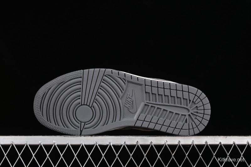Nike Air Jordan 1 Low AJ1 Stussy Collaboration - Grey Pigskin Custom Low-Top Basketball Shoes - SJ9950-010