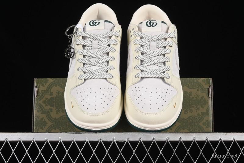 Nike SB Dunk Low Gucci Collaboration - Beige with Yellow Swoosh Anniversary High-End Custom Low-Top Casual Sneakers - DQ1098-390