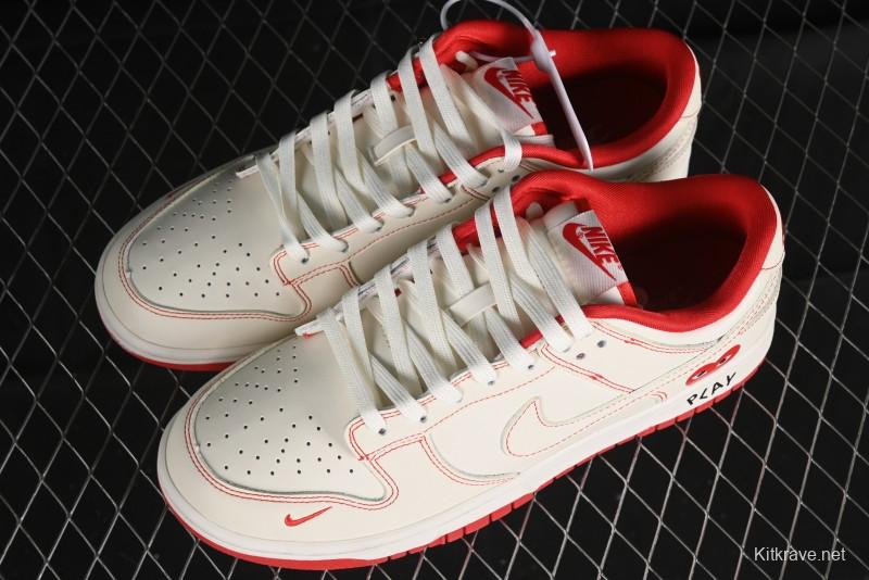 Nike SB Dunk Low Comme des Garcons Collaboration - Off-White Small Red Hook Anniversary High-End Custom Low-Top Casual Skate Shoes - KK1688-100