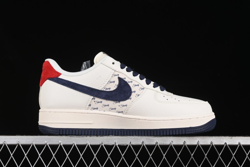 Nike Air Force 1 '07 Low Stussy Collaboration - Blue Red Print Low-Top Casual Sneakers - XZ3318-566