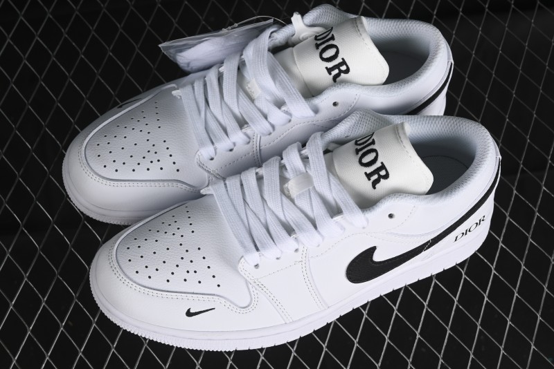 Nike Air Jordan 1 AJ1 Dior Collaboration - White Black Custom Low Top Retro Basketball Shoes - LJ6688-010