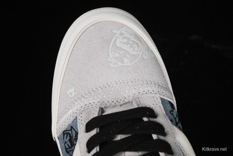 HIRONO Knu Skool Low-Top Casual Sneakers with Denim Graffiti Design - VN0009QCRBL