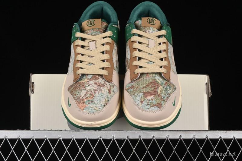 Nike SB Dunk Low Edison Chen Collaboration - Beige Brown Green Knit Anniversary High-End Custom Low-Top Casual Skate Shoes - XB3802-355