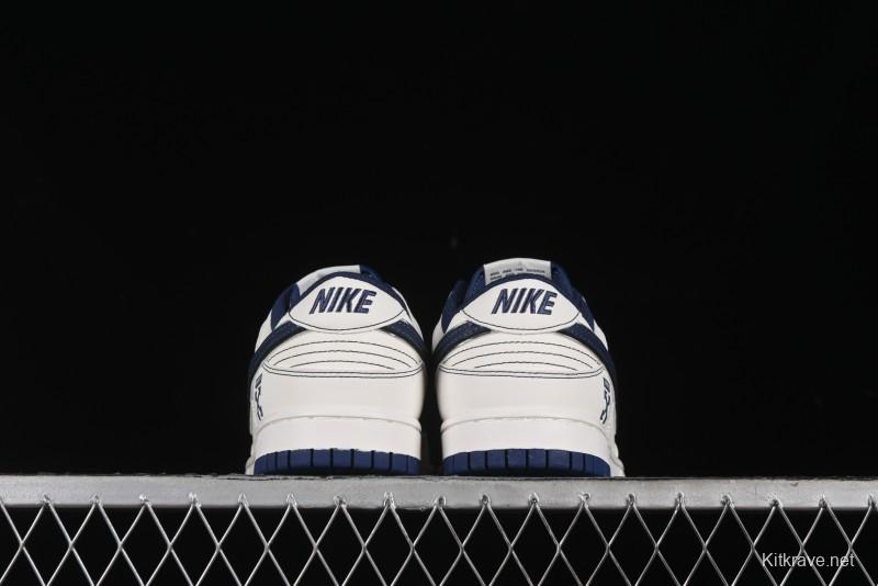 Nike SB Dunk Low OFF-WHITE Collaboration - Beige Navy Swoosh Anniversary Custom Low-Top Casual Skate Shoes - DJ2024-011