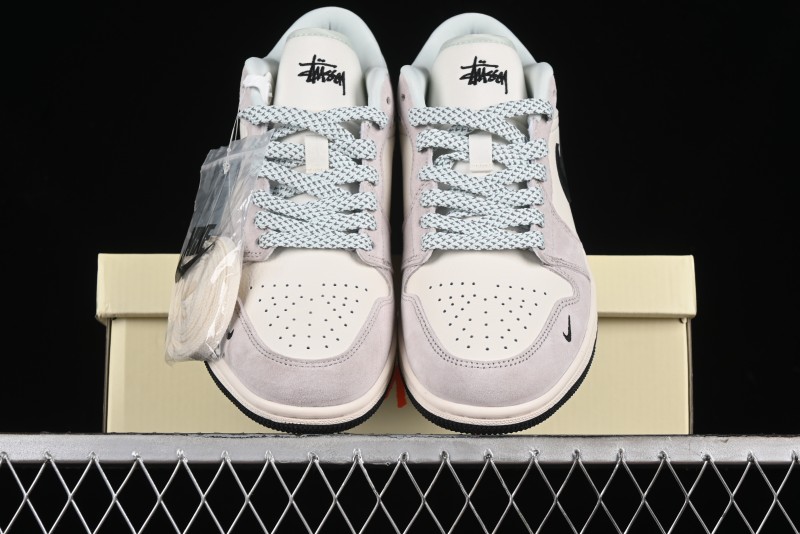Nike Air Jordan 1 Low Stussy Collaboration - Black Blue Pigment Patchwork Retro Basketball Shoes - LJ6688-008