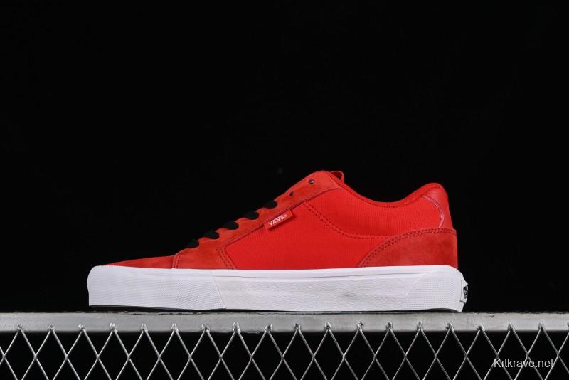 Vans Chukka Push Low-Top Skate Shoes in Solid Red with Slip-Resistant Sole - VN0009QPA05