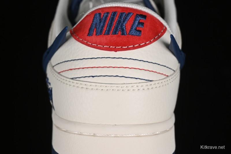 Nike SB Dunk Low Stussy Collaboration - Off White with Big Blue Swoosh Anniversary High-End Custom Low-Top Casual Skate Shoes - XY1688-009