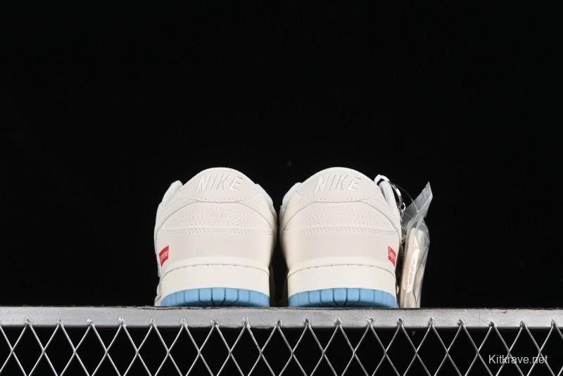 Nike SB Dunk Low Supreme Collaboration - Light Blue Double Swoosh Anniversary Customized Low-Top Casual Sneakers - BB8675-108