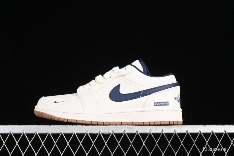 Nike Air Jordan 1 Low Supreme Collaboration Retro Basketball Shoes - WG8850-011