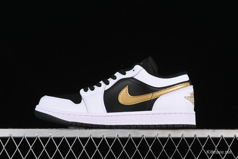 Nike Air Jordan 1 Low AJ1 Black White Gold Hook Basketball Shoes - 553558-172
