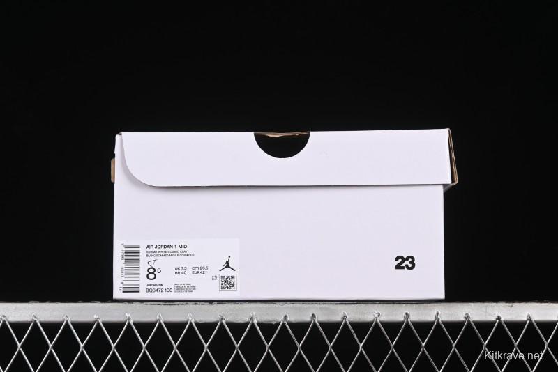 Nike Air Jordan 1 Mid Basketball Shoes in White and Orange Colorway - BQ6472-108