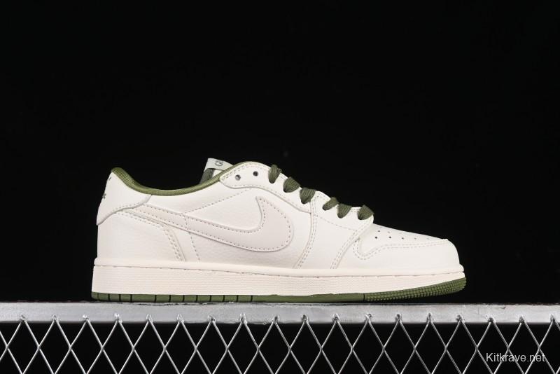 Nike Travis Scott x Fragment Design x Air Jordan 1 Low OG SP AJ1 Retro Sneakers in Off-White & Fresh Green - DM6688-606