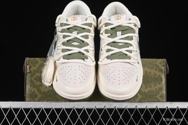 Nike SB Dunk Low Gucci Collaboration - Beige Green Floral Anniversary High-End Custom Low-Top Casual Skate Shoes - XX2025-918