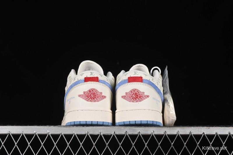 Nike Air Jordan 1 Low LV Collaboration - Light Blue Print Retro Basketball Shoes - WG8850-008