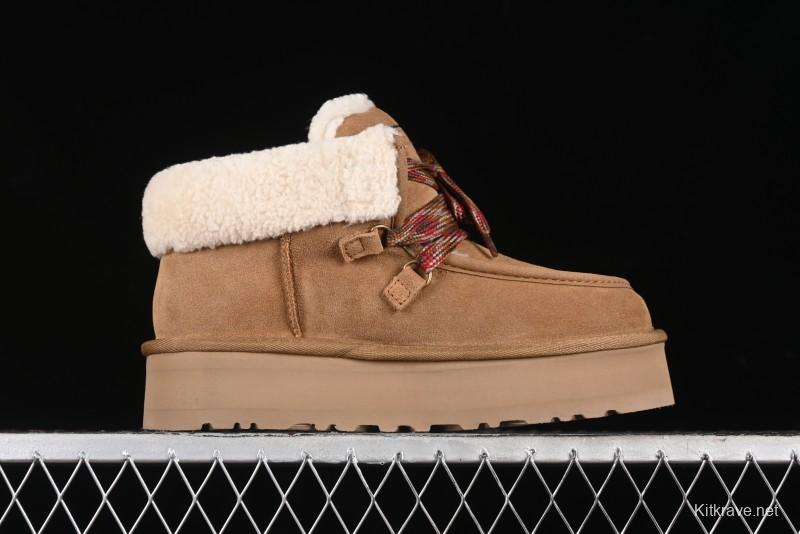 UGG Classic Mini II Fur Lace-Up Platform Short Boots with Treadlite Outsole - 1143954