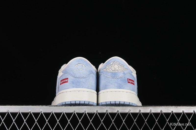 Nike Travis Scott x Fragment Design x Air Jordan 1 Low OG SP AJ1 Supreme Collaboration - Tie-Dye Blue Low-Top Casual Sneakers - CH6336-010