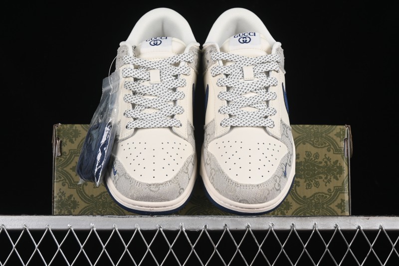 Nike SB Dunk Low Gucci Collaboration - Smoke Blue Anniversary High-End Custom Low-Top Casual Skate Shoes - XX2025-801