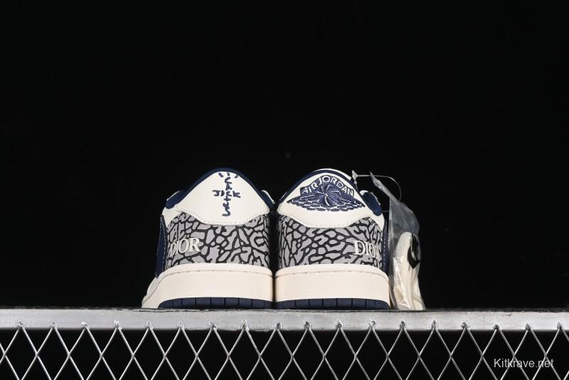 Nike Travis Scott x Fragment Design x Air Jordan 1 Low OG SP AJ1 Retro Sneakers with Stone Pattern - CF3688-029